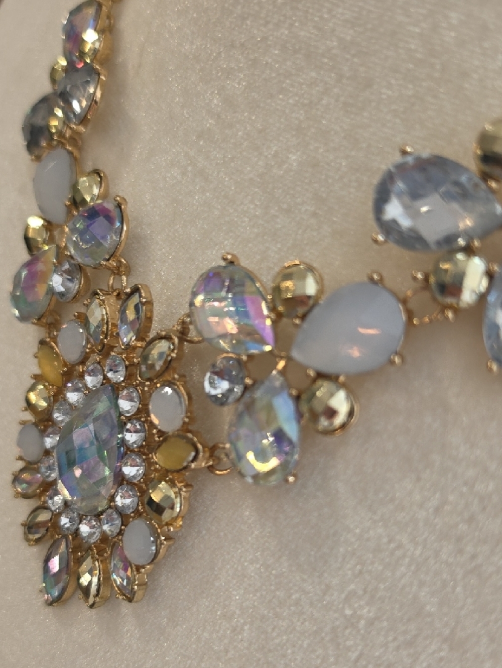Gold Statement Necklace with Iridescent and White Stones - Picture 4 of 4